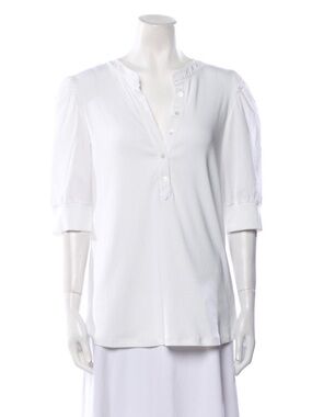Veronica Beard White Puff-Sleeve Henley Top